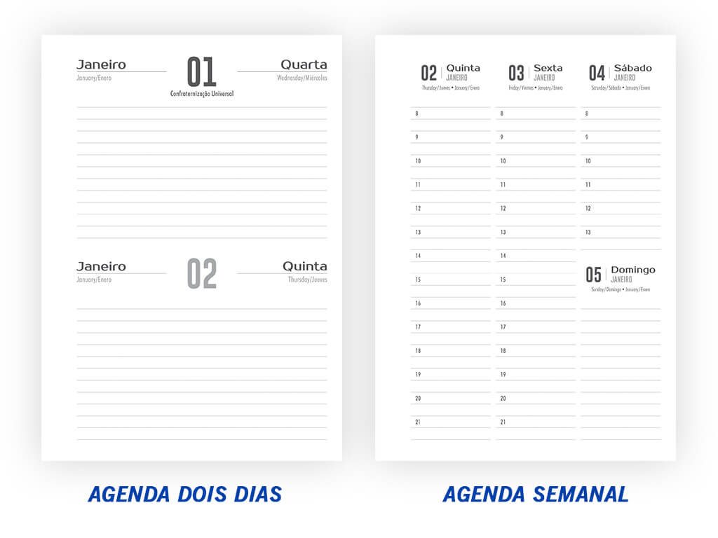 Agenda Dois Dias por Página e Agenda Semanal l Gráfica Cartão de Visita